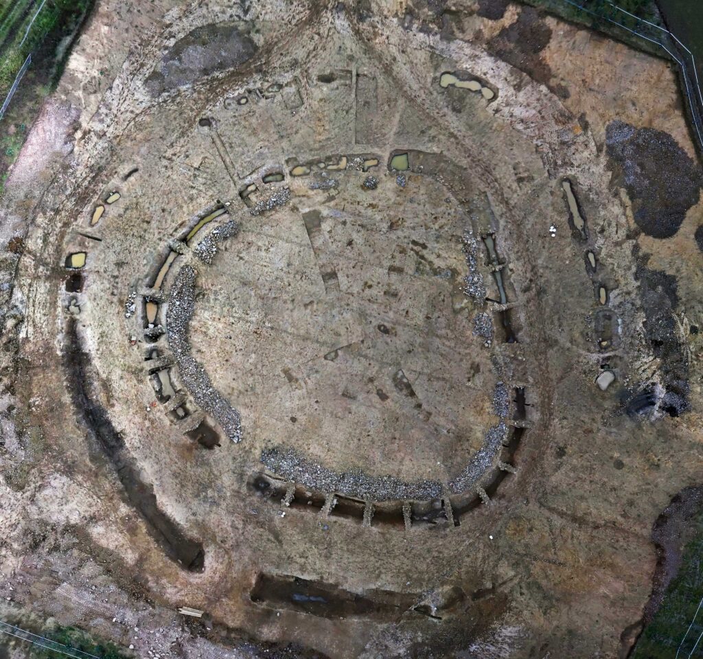 Aerial photo of a huge prehistoric enclosure being excavated