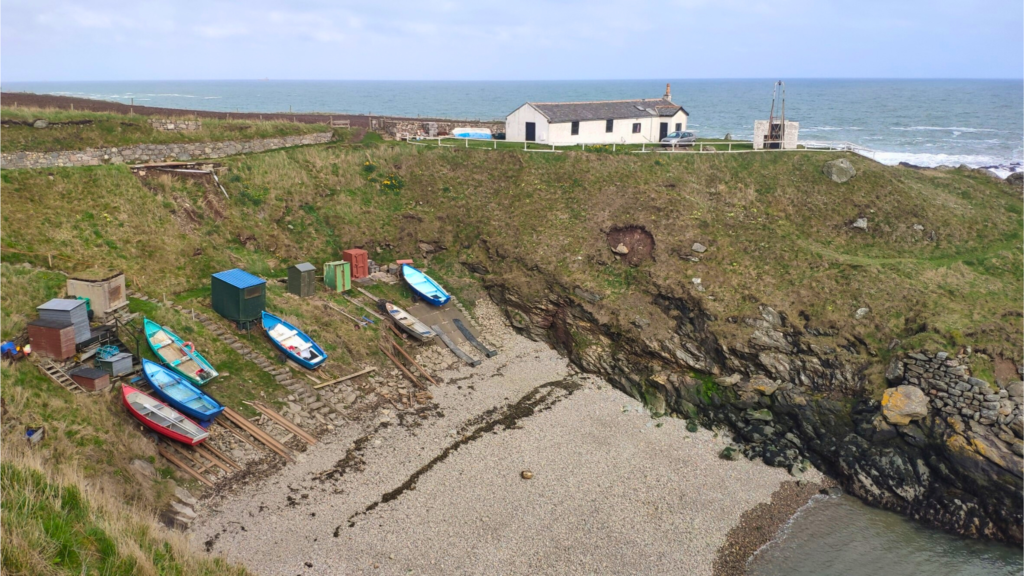 Iron and steel cableways which were used to lift nets, gear, and fish from coves to the top of steep cliffs 