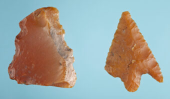 Piece of red/orange flint and a flint arrowhead