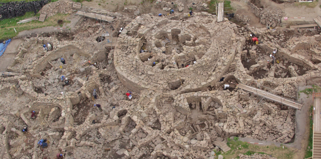 Aerial view of a large excavated site