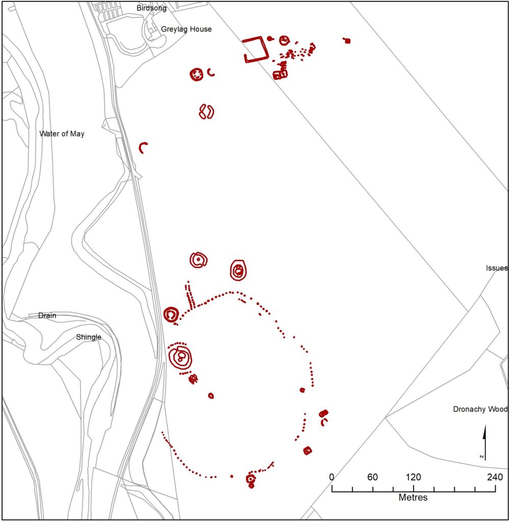Diagram of cropmarks at a prehistoric site