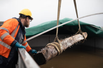 Timbers being transferred to the large water tank