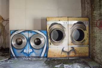 Washing machines with graffiti on them