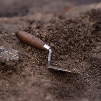 Trowel in dirt