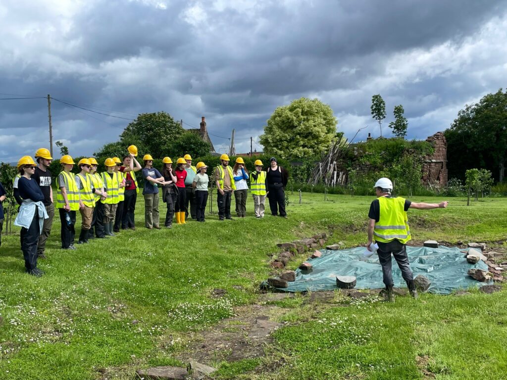 Students being directed at their field school at Lindores Abbey 