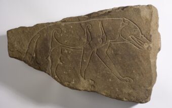 Wolf carved onto a stone