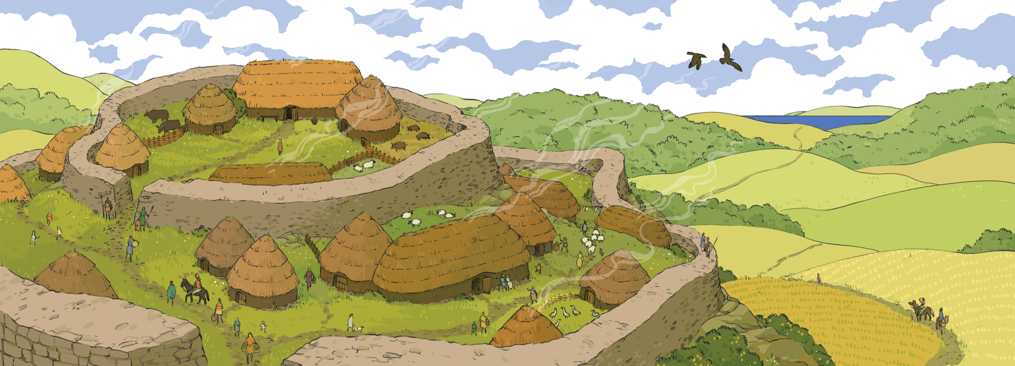 A Pictish hillfort from the ‘Settlements’ section of Carved in Stone (Image Credit: Anine Bösenberg anineillustration.com)