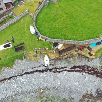 Aerial view of a coastal excavation site
