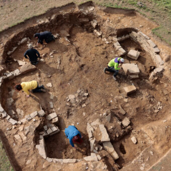 Aerial view of a prehistoric passage grave