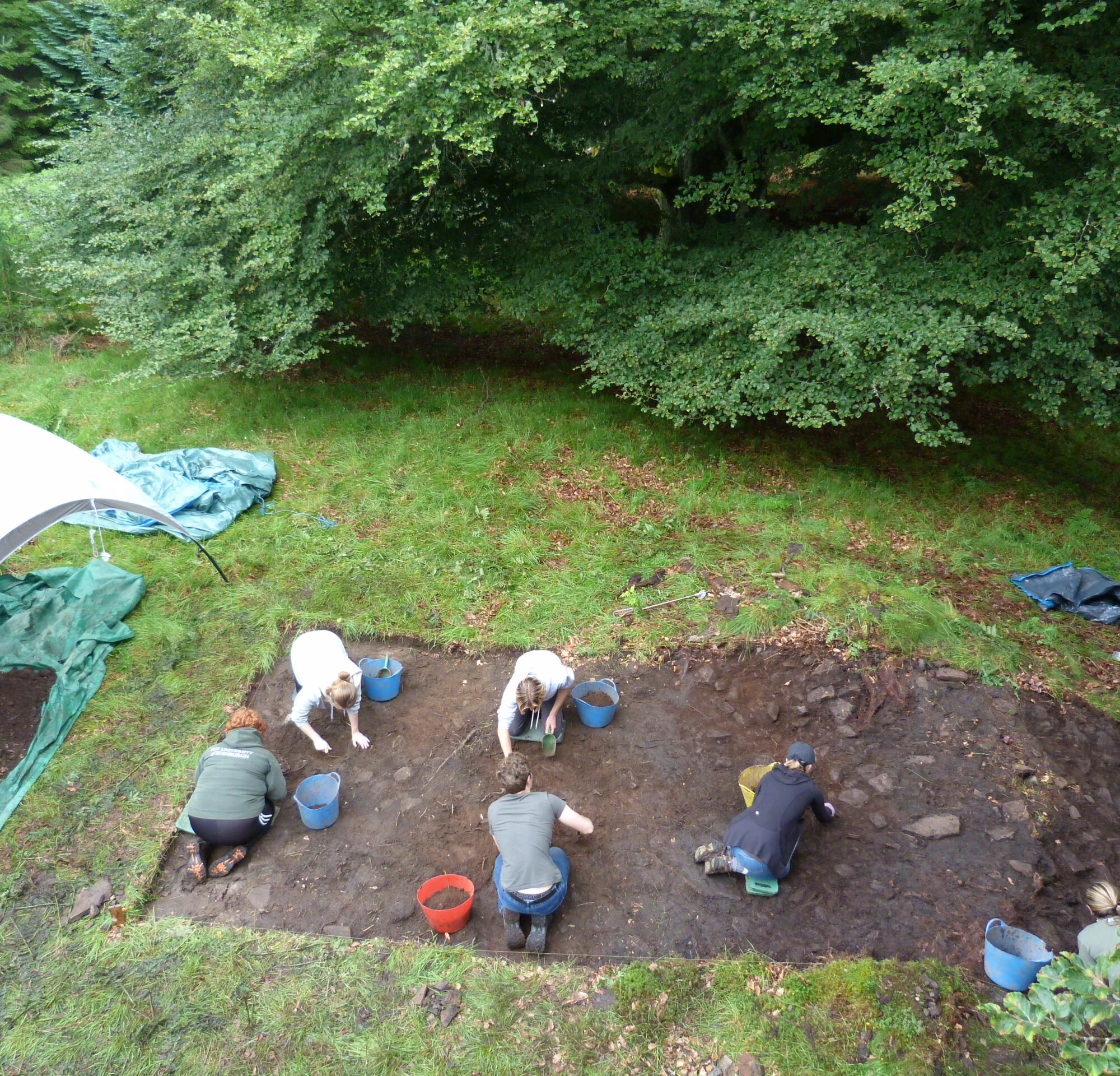 Aerial photo of an archaeological trench
