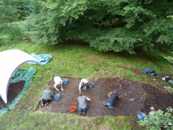 Aerial photo of an archaeological trench