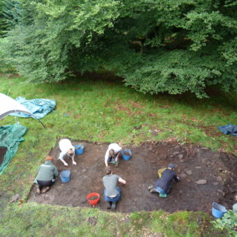 Aerial photo of an archaeological trench