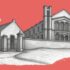 Illustration of a church and an old building