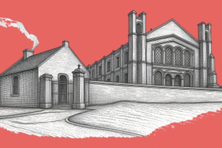 Illustration of a church and an old building