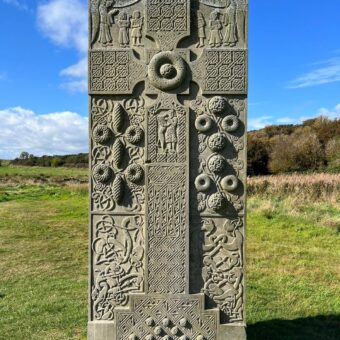 Elaborately decorated replica of a carved stone